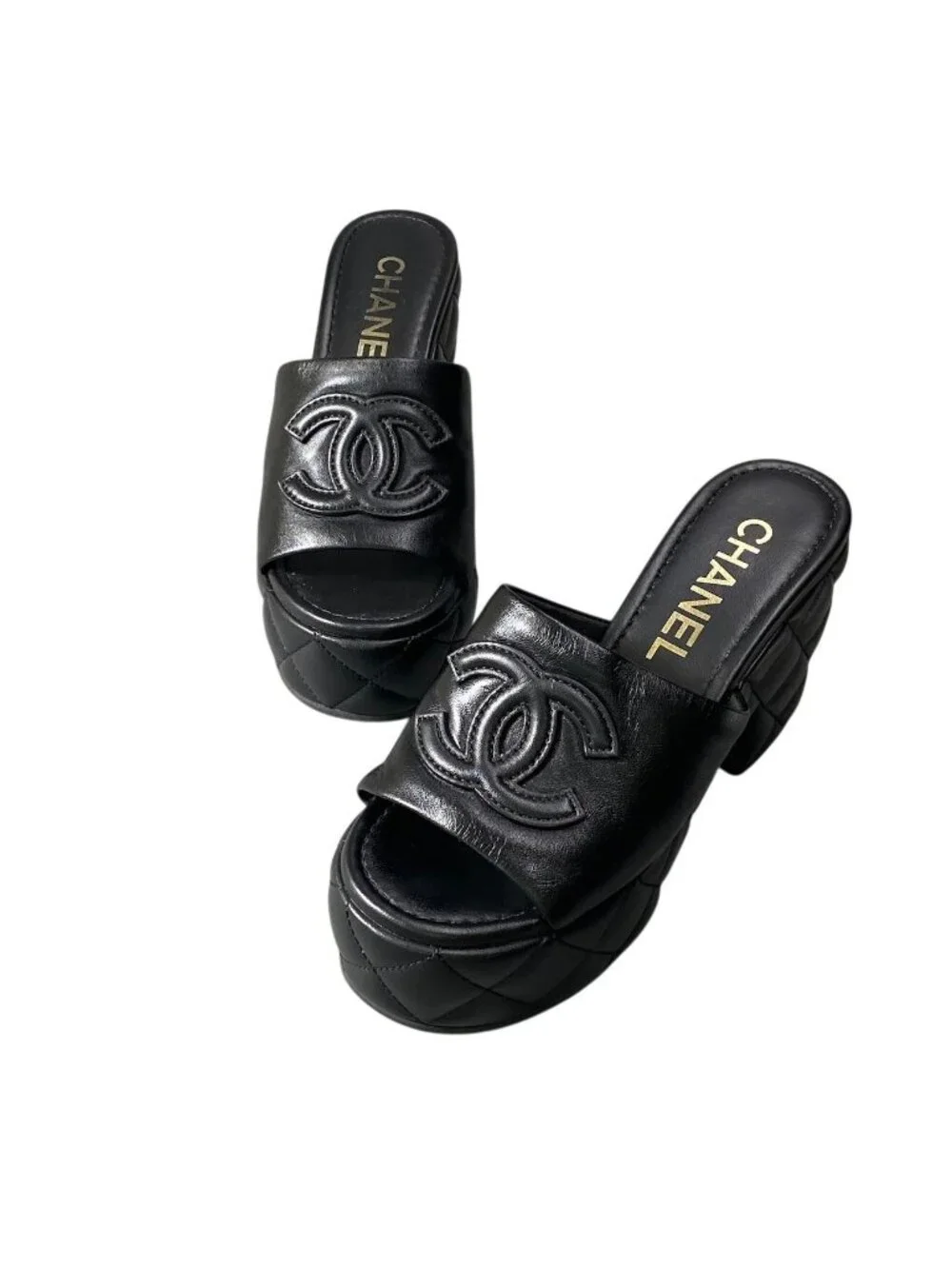 Chanel H2 Medietar Platform Sandals 36 Sizes Black Leather